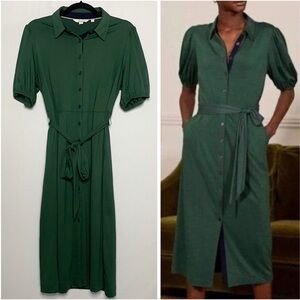 Boden Forest Green Button-Down Midi Dress